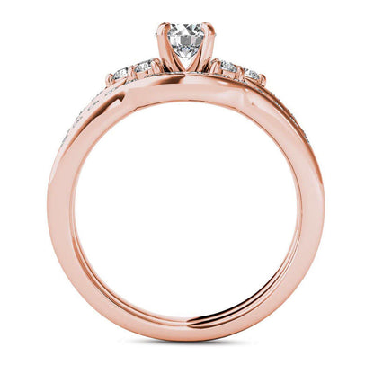 1.0 CT. T.W. Natural Diamond Tri-Sides Bridal Engagement Ring Set in Solid 14K Rose Gold