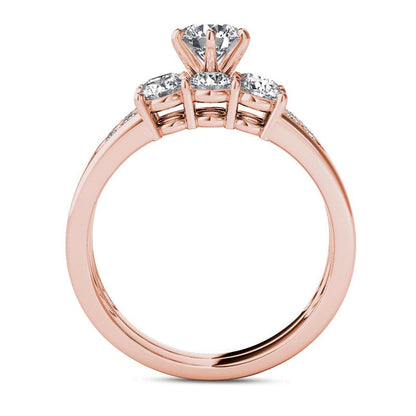 1.5 CT. T.W. Natural Diamond Three Stone Bridal Engagement Ring Set in Solid 14K Rose Gold