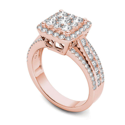 1.5 CT. T.W. Composite Natural Diamond Cushion Frame Engagement Ring in Solid 14K Rose Gold