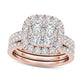 2.0 CT. T.W. Composite Natural Diamond Cushion Frame Bridal Engagement Ring Set in Solid 14K Rose Gold