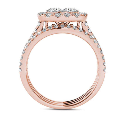 2.0 CT. T.W. Composite Natural Diamond Cushion Frame Bridal Engagement Ring Set in Solid 14K Rose Gold