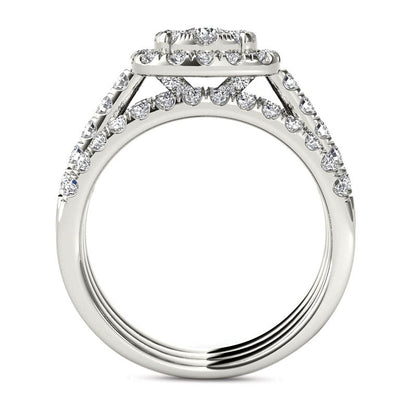 1.5 CT. T.W. Composite Natural Diamond Frame Three Piece Bridal Engagement Ring Set in Solid 14K White Gold