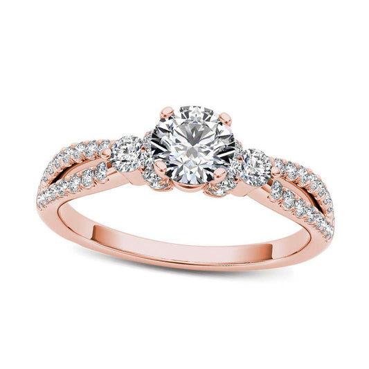 1.0 CT. T.W. Natural Diamond Collared Split Shank Engagement Ring in Solid 14K Rose Gold