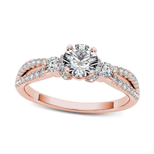 1.0 CT. T.W. Natural Diamond Collared Split Shank Engagement Ring in Solid 14K Rose Gold