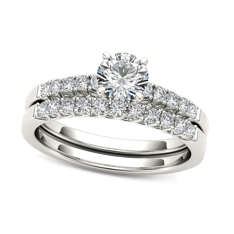 1.0 CT. T.W. Natural Diamond Bridal Engagement Ring Set in Solid 14K White Gold