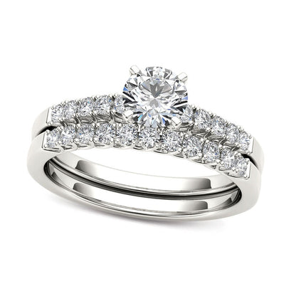 1.0 CT. T.W. Natural Diamond Bridal Engagement Ring Set in Solid 14K White Gold