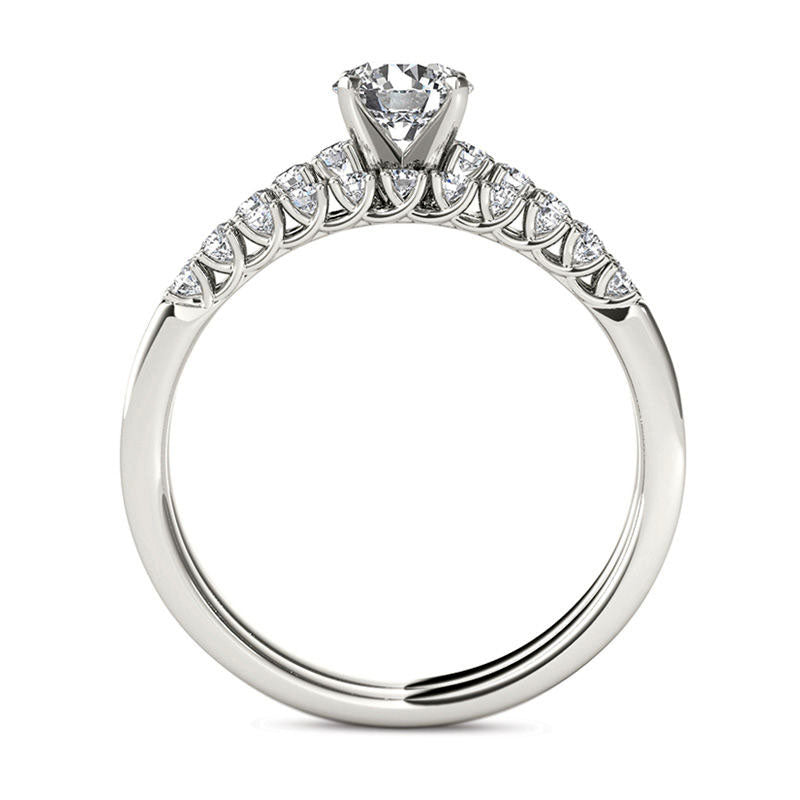 1.0 CT. T.W. Natural Diamond Bridal Engagement Ring Set in Solid 14K White Gold