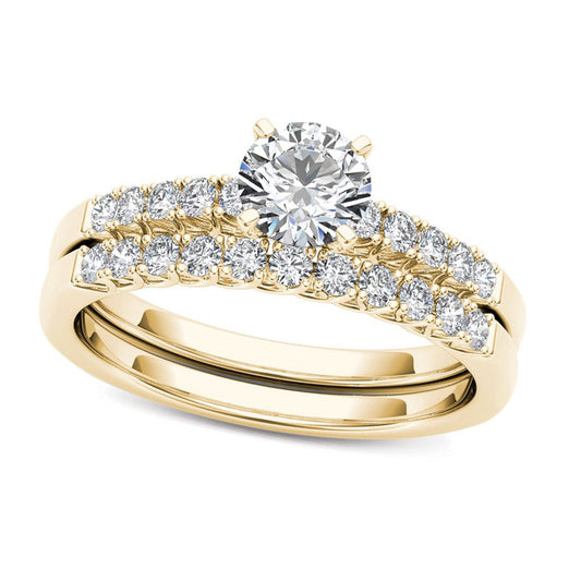 1.0 CT. T.W. Natural Diamond Bridal Engagement Ring Set in Solid 14K Gold