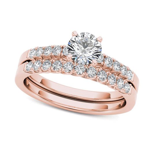 1.0 CT. T.W. Natural Diamond Bridal Engagement Ring Set in Solid 14K Rose Gold