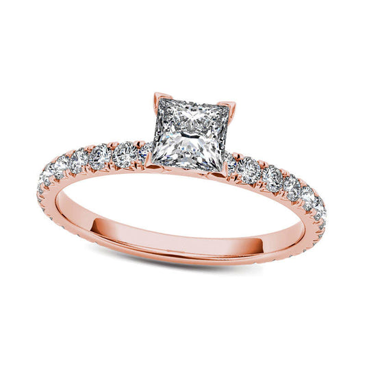 1.0 CT. T.W. Princess-Cut Natural Diamond Engagement Ring in Solid 14K Rose Gold