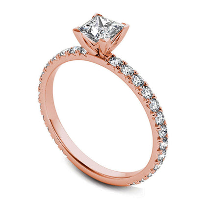 1.0 CT. T.W. Princess-Cut Natural Diamond Engagement Ring in Solid 14K Rose Gold