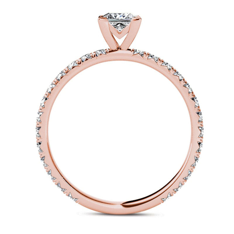 1.0 CT. T.W. Princess-Cut Natural Diamond Engagement Ring in Solid 14K Rose Gold