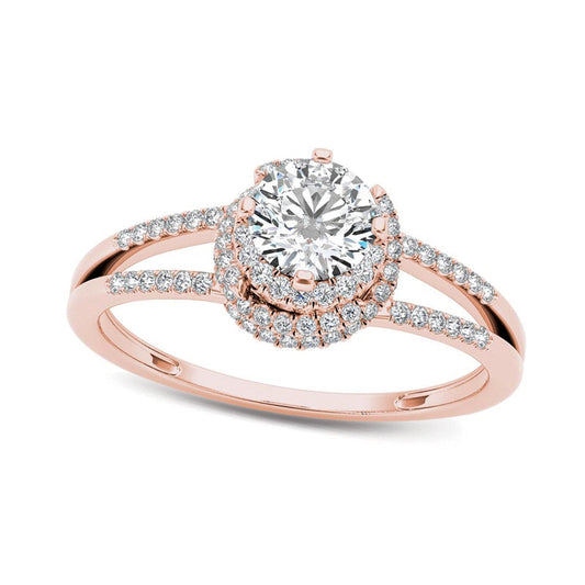 0.75 CT. T.W. Natural Diamond Frame Split Shank Engagement Ring in Solid 14K Rose Gold