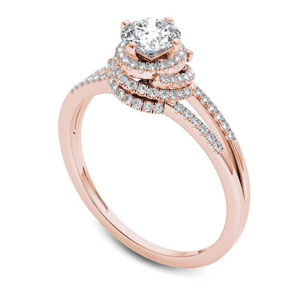 0.75 CT. T.W. Natural Diamond Frame Split Shank Engagement Ring in Solid 14K Rose Gold