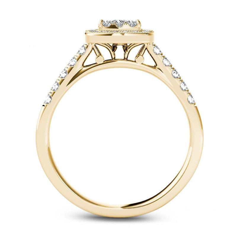 0.50 CT. T.W. Composite Natural Diamond Square Frame Antique Vintage-Style Engagement Ring in Solid 14K Gold