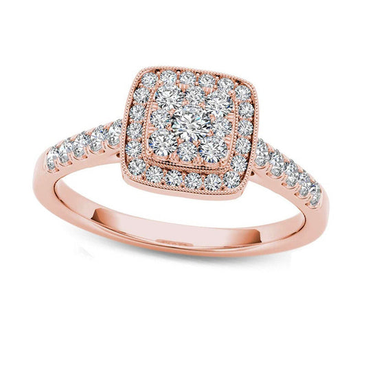 0.50 CT. T.W. Composite Natural Diamond Square Frame Antique Vintage-Style Engagement Ring in Solid 14K Rose Gold