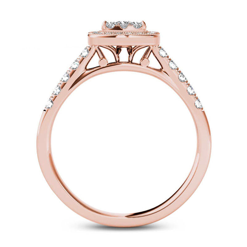 0.50 CT. T.W. Composite Natural Diamond Square Frame Antique Vintage-Style Engagement Ring in Solid 14K Rose Gold