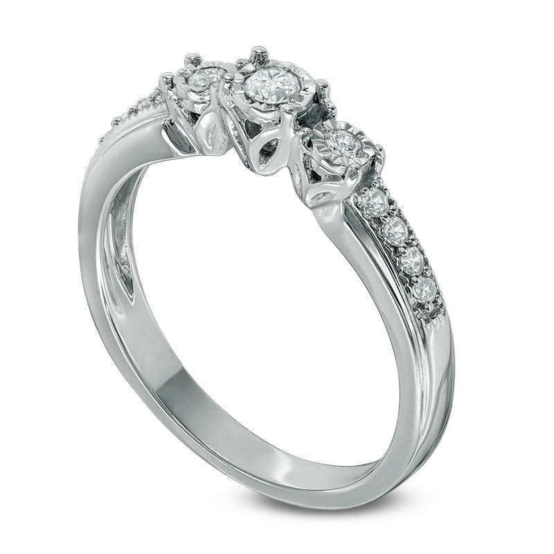 0.20 CT. T.W. Natural Diamond Three Stone Engagement Ring in Sterling Silver