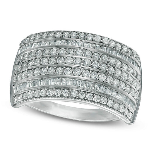 1.0 CT. T.W. Natural Diamond Seven Row Anniversary Ring in Solid 10K White Gold