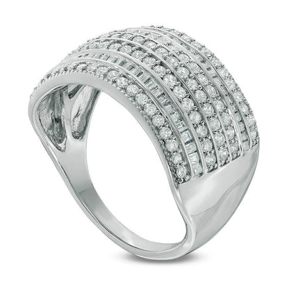 1.0 CT. T.W. Natural Diamond Seven Row Anniversary Ring in Solid 10K White Gold