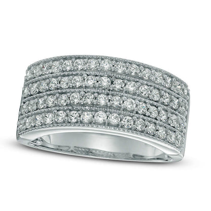 1.0 CT. T.W. Natural Diamond Four Row Anniversary Ring in Solid 10K White Gold