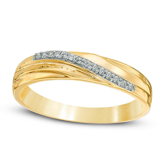 0.07 CT. T.W. Natural Diamond Slant Anniversary Band in Solid 10K Yellow Gold