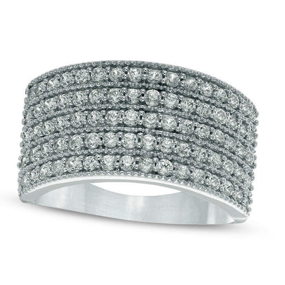 1.0 CT. T.W. Natural Diamond Five Row Anniversary Ring in Solid 10K White Gold