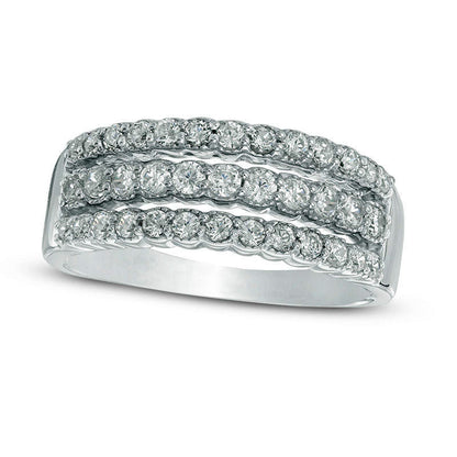 0.75 CT. T.W. Natural Diamond Three Row Anniversary Ring in Solid 10K White Gold