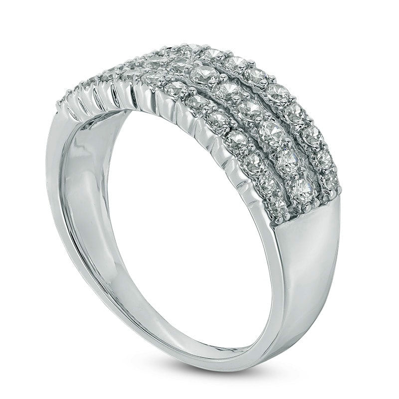 0.75 CT. T.W. Natural Diamond Three Row Anniversary Ring in Solid 10K White Gold