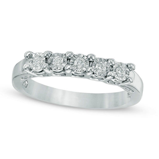 0.10 CT. T.W. Natural Diamond Five Stone Anniversary Band in Sterling Silver