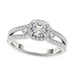 0.88 CT. T.W. Natural Diamond Cushion Frame Split Shank Engagement Ring in Solid 14K White Gold