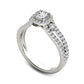 0.88 CT. T.W. Natural Diamond Cushion Frame Split Shank Engagement Ring in Solid 14K White Gold