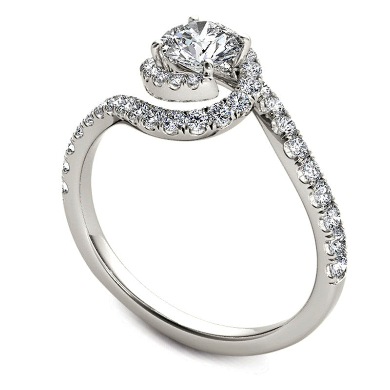 0.75 CT. T.W. Natural Diamond Swirl Frame Bypass Engagement Ring in Solid 14K White Gold