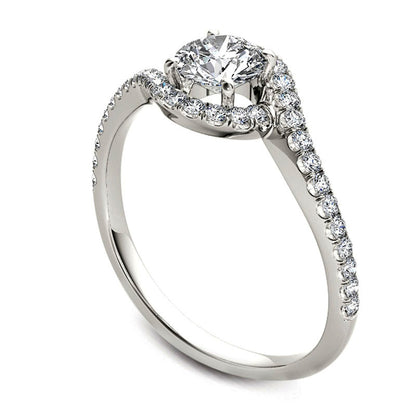 0.75 CT. T.W. Natural Diamond Swirl Frame Bypass Engagement Ring in Solid 14K White Gold