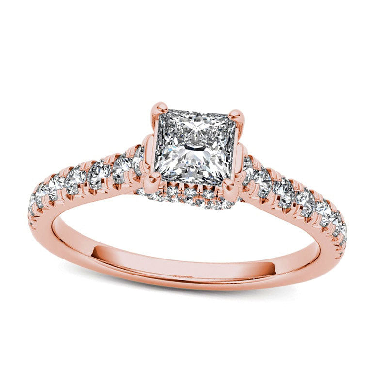 0.75 CT. T.W. Princess-Cut Natural Diamond Engagement Ring in Solid 14K Rose Gold