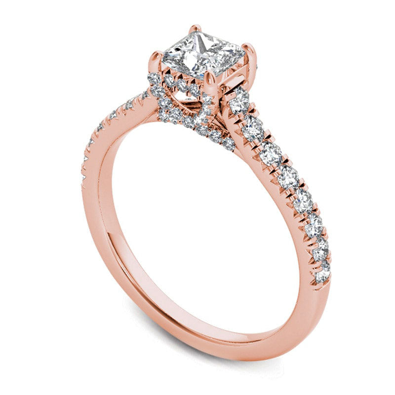 0.75 CT. T.W. Princess-Cut Natural Diamond Engagement Ring in Solid 14K Rose Gold