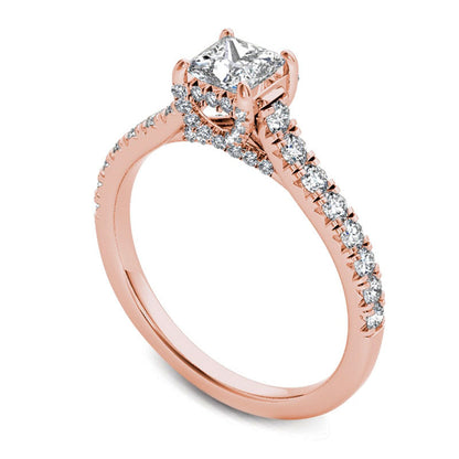 0.75 CT. T.W. Princess-Cut Natural Diamond Engagement Ring in Solid 14K Rose Gold