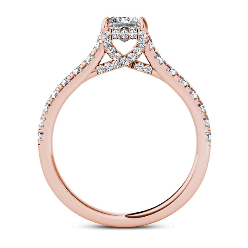 0.75 CT. T.W. Princess-Cut Natural Diamond Engagement Ring in Solid 14K Rose Gold