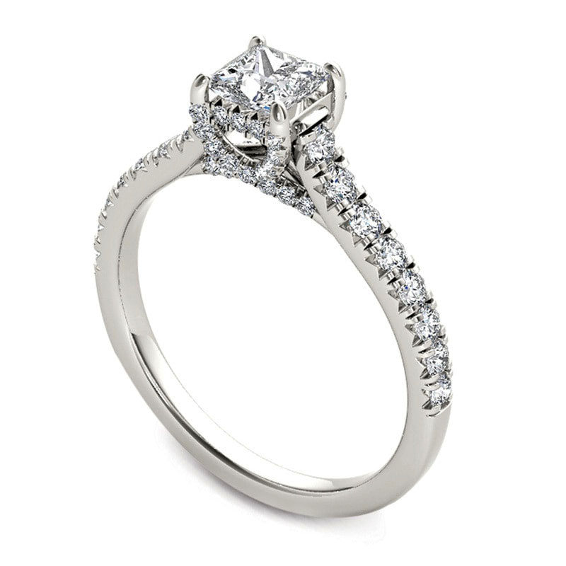 0.75 CT. T.W. Princess-Cut Natural Diamond Engagement Ring in Solid 14K White Gold