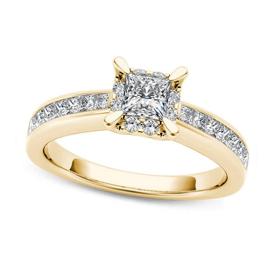 1.0 CT. T.W. Princess-Cut Natural Diamond Square Frame Engagement Ring in Solid 14K Gold