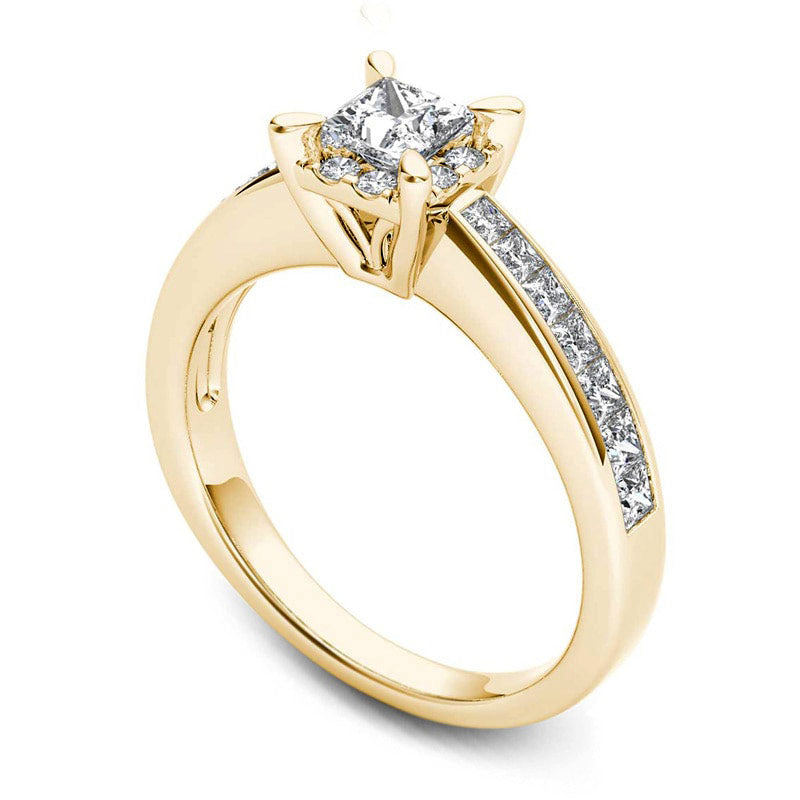 1.0 CT. T.W. Princess-Cut Natural Diamond Square Frame Engagement Ring in Solid 14K Gold