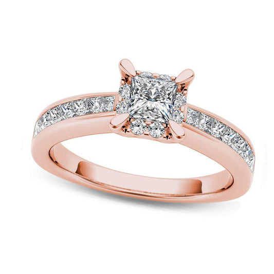 1.0 CT. T.W. Princess-Cut Natural Diamond Square Frame Engagement Ring in Solid 14K Rose Gold