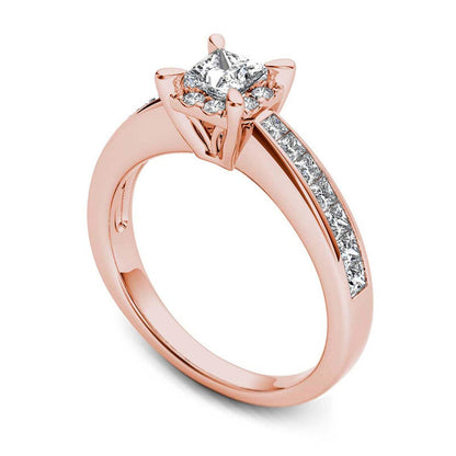 1.0 CT. T.W. Princess-Cut Natural Diamond Square Frame Engagement Ring in Solid 14K Rose Gold