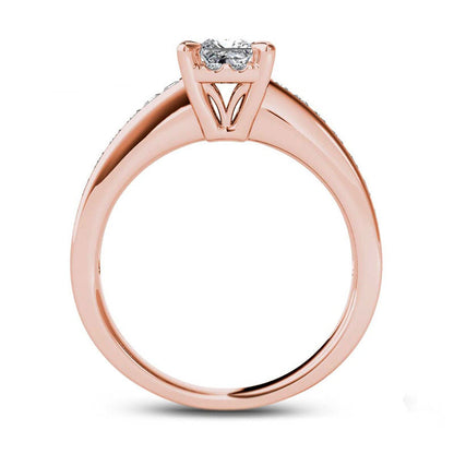 1.0 CT. T.W. Princess-Cut Natural Diamond Square Frame Engagement Ring in Solid 14K Rose Gold