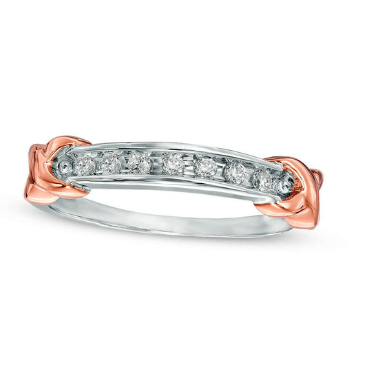 0.10 CT. T.W. Natural Diamond Seven Stone "X" Anniversary Band in Sterling Silver and Solid 10K Rose Gold