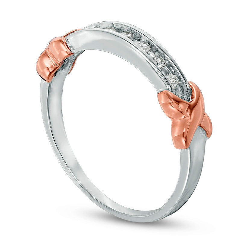 0.10 CT. T.W. Natural Diamond Seven Stone "X" Anniversary Band in Sterling Silver and Solid 10K Rose Gold