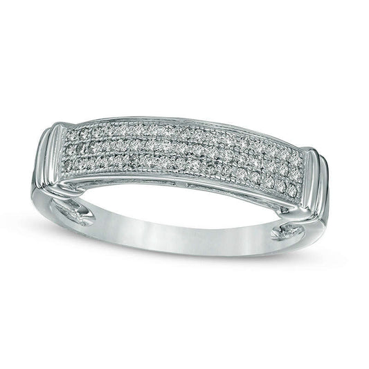 0.20 CT. T.W. Natural Diamond Three Row Collar Anniversary Band in Solid 10K White Gold