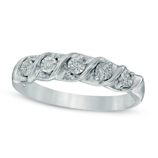 Natural Diamond Accent Five Stone "S" Anniversary Band in Solid 10K White Gold
