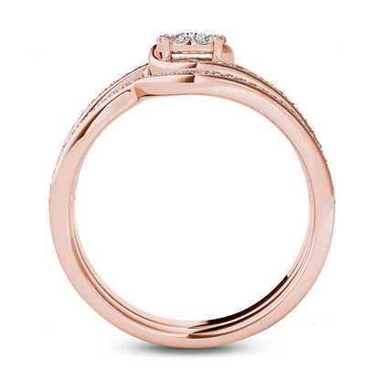 0.50 CT. T.W. Composite Natural Diamond Flower Bypass Bridal Engagement Ring Set in Solid 14K Rose Gold