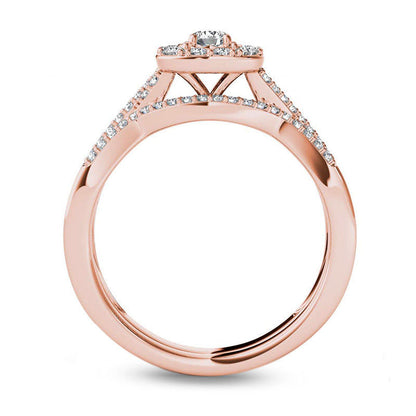 0.38 CT. T.W. Natural Diamond Cushion Frame Twist Bridal Engagement Ring Set in Solid 14K Rose Gold